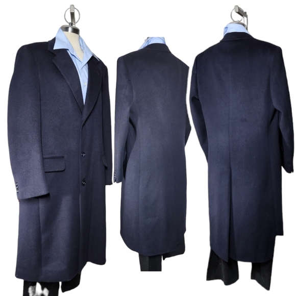 Moores Lanificio Vallombroso 42 tall WOOL AND CASHMERE blue men's long coat - Picture 1 of 15